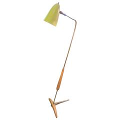 1950s Floor Lamp in Brass, Steel and Oak