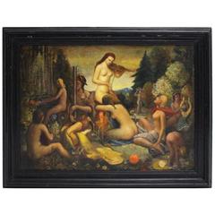 Oil on Canvas Motif Nymphs by v. Stasik Vojtech 1950s Slovakia 8