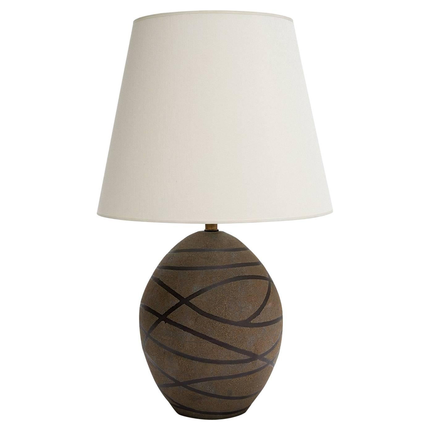 Black Stripes Ceramic Glazed Matte Texture Oval Table Lamp For Sale
