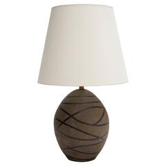 Black Stripes Ceramic Glazed Matte Texture Oval Table Lamp