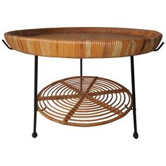 Attributed by Tony Paul Iron Wicker Rattan Removable Tray Table for Raymor