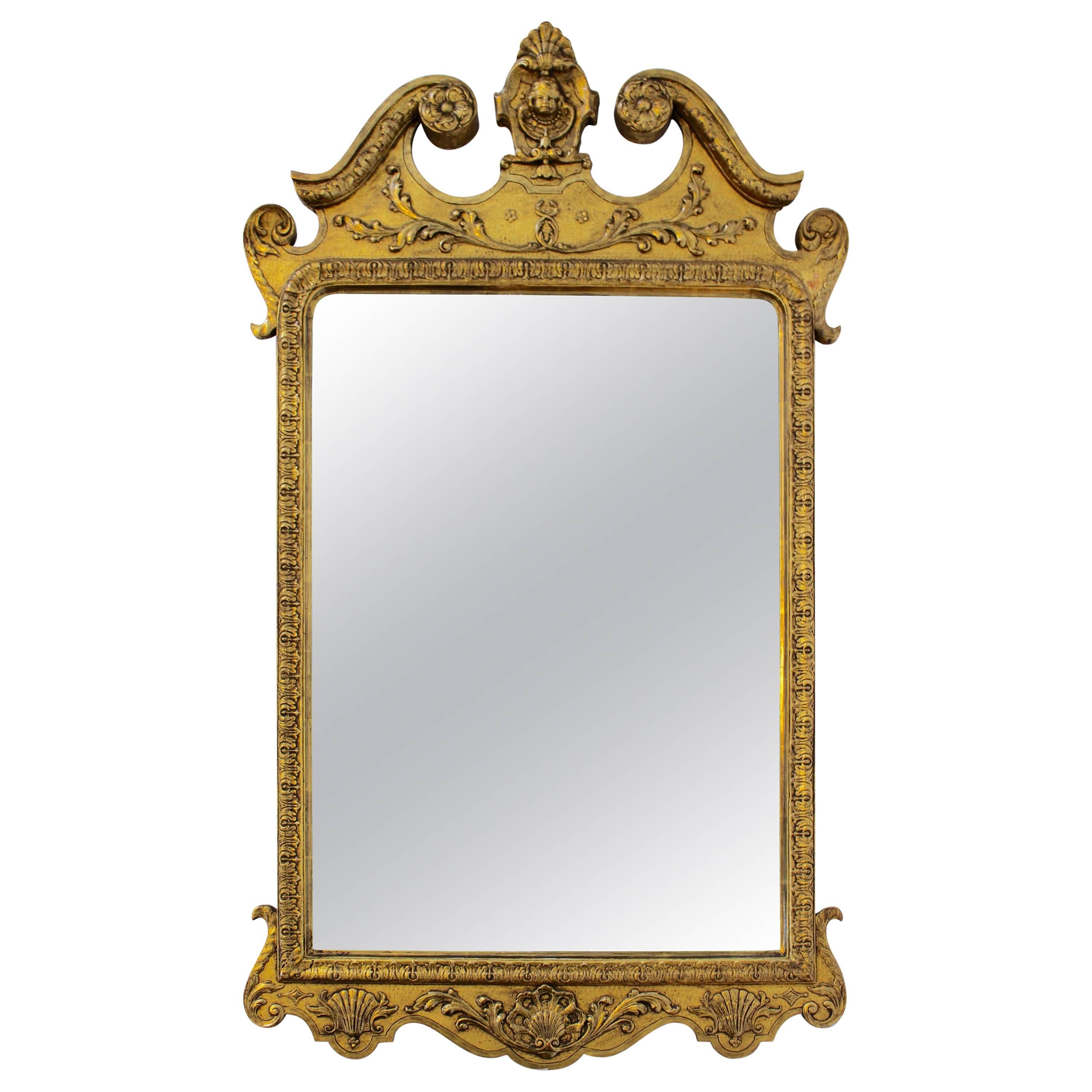 George I Gilt Gesso Pier Mirror with Swan's Neck Pediment and Carved Decoration