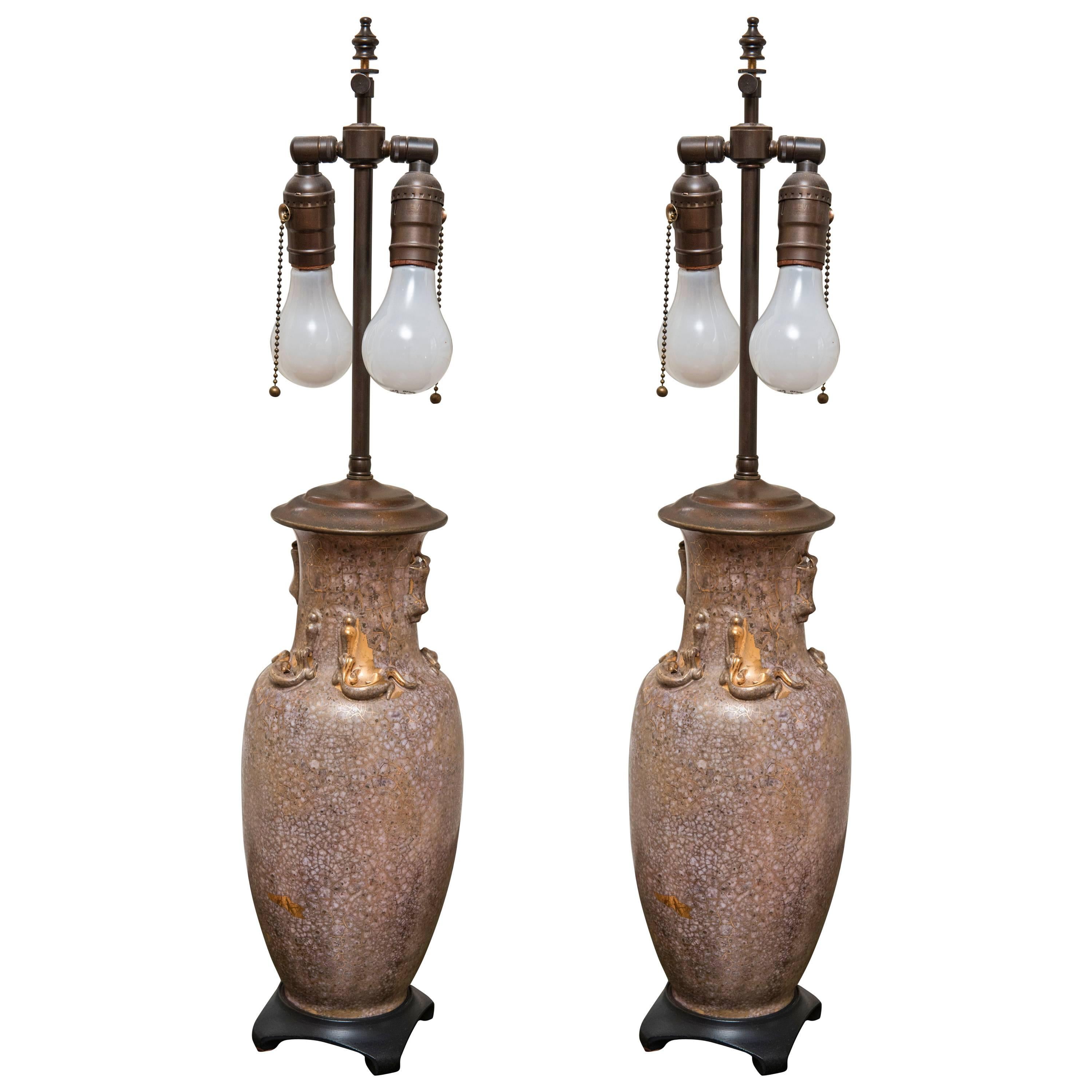 Pair of Shimmering Blush Lamps For Sale