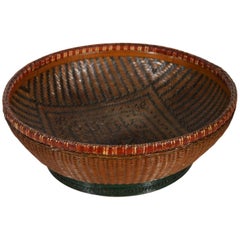 Antique Handwoven Bamboo and Rattan Grain Basket from 19th Century, China
