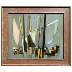 French Painter Georges Dayez Oil on Canvas, circa 1950s, Sails at Venice