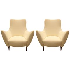 Pair of Midcentury Style Ivory Italian Lounge or Armchairs with Flared Arms 2