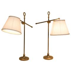 Pair of Adjustable Brass Lamps