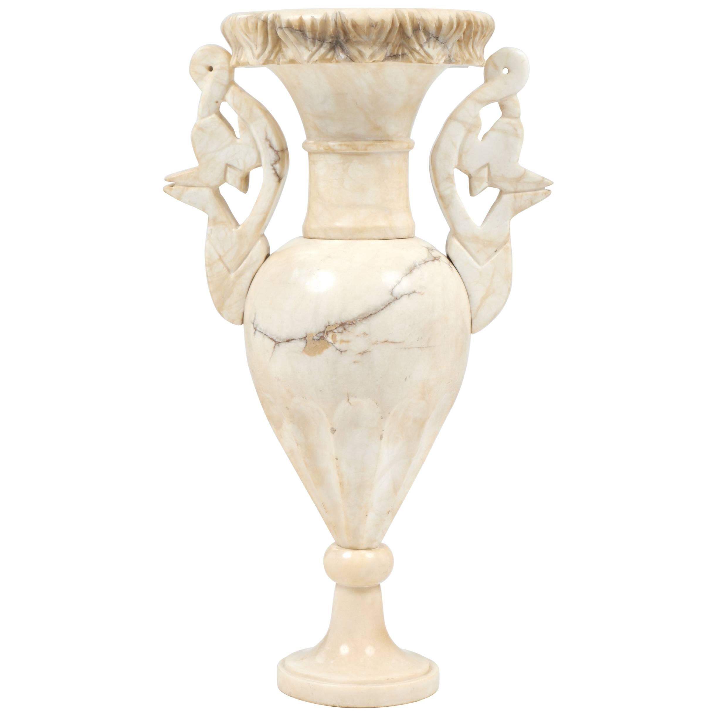 French Vintage Carved Alabaster Urn Lamp