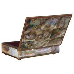 Abalone Brass and Rosewood Box Mexico Taxco Mid-Century Modern