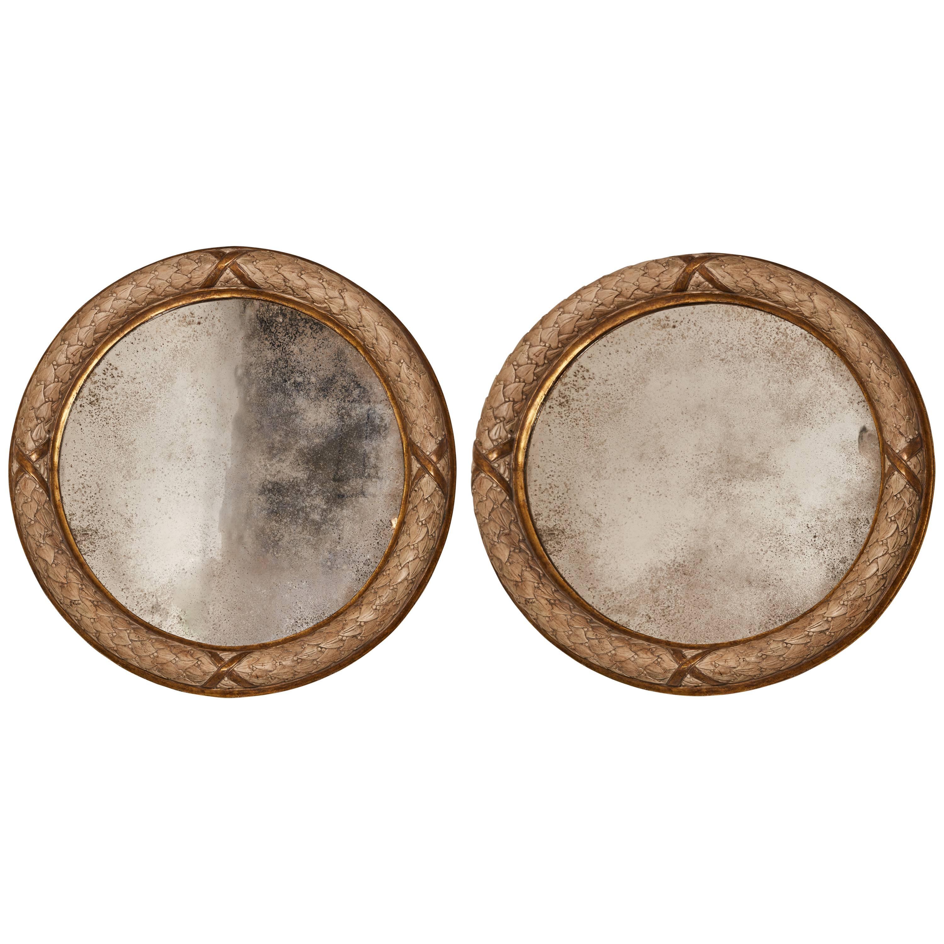 Pair of 20th Century Carved Circular Mirrors For Sale