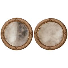 Pair of 20th Century Carved Circular Mirrors