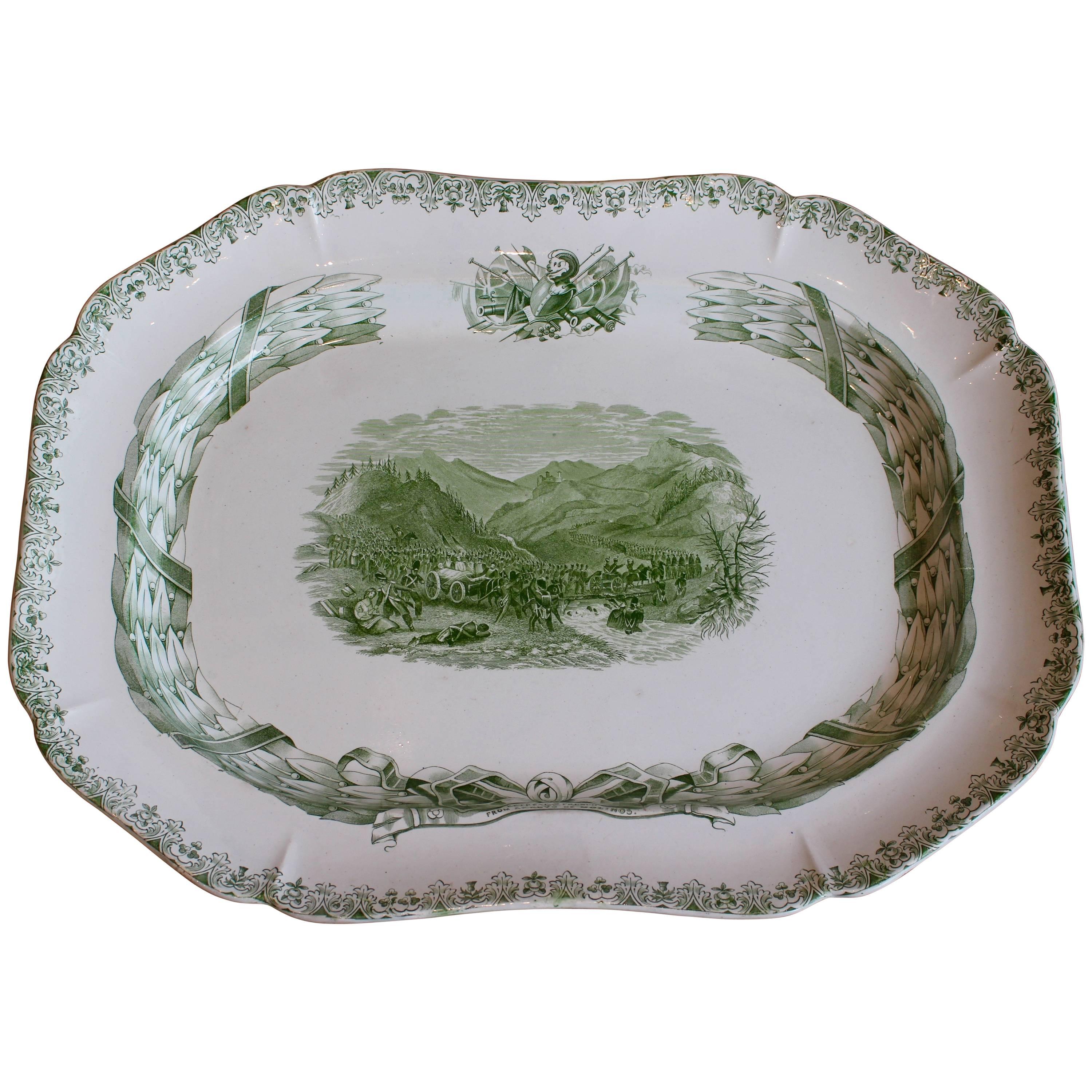 Large Green and White Platter Commemorating a Victorious Battle For Sale