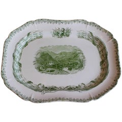 Antique Large Green and White Platter Commemorating a Victorious Battle