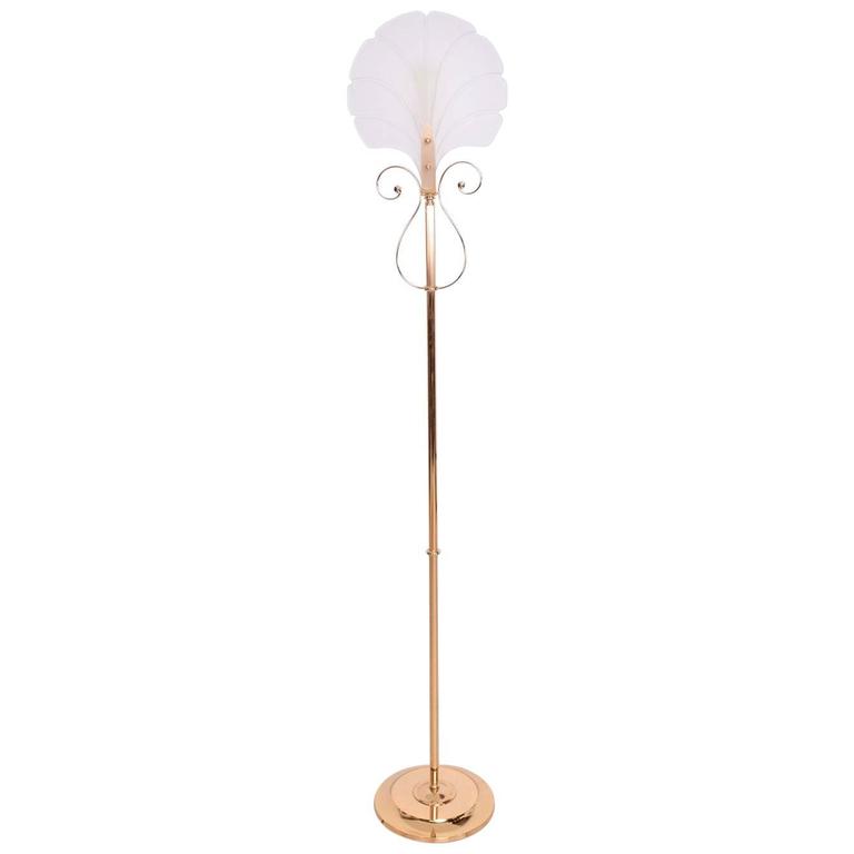 Hollywood Regency Italian Floor Lamp With Frosted Glass Shade After Hollywood Regency Italian Floor Lamp With Frosted Glass Shade After Lalique For