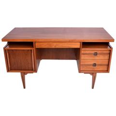 Mid-Century Modern Receiving Desk in Walnut and Cane Back