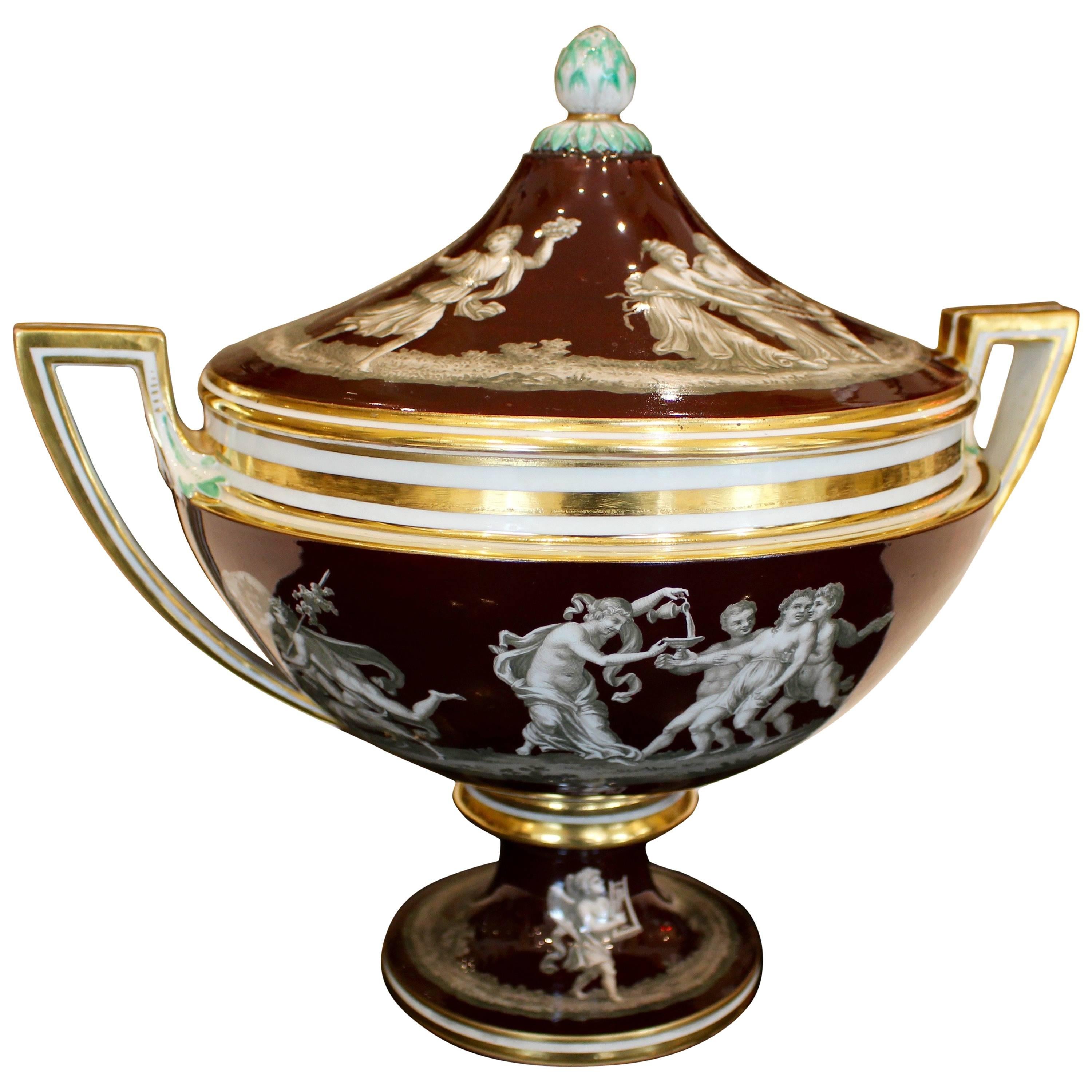 Continental Covered Soup Tureen in Neoclassical Style with Bacchic Decoration For Sale