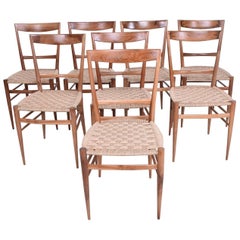 Set of Eight Italian Superleggera Dining Chairs Attributed to Gio Ponti