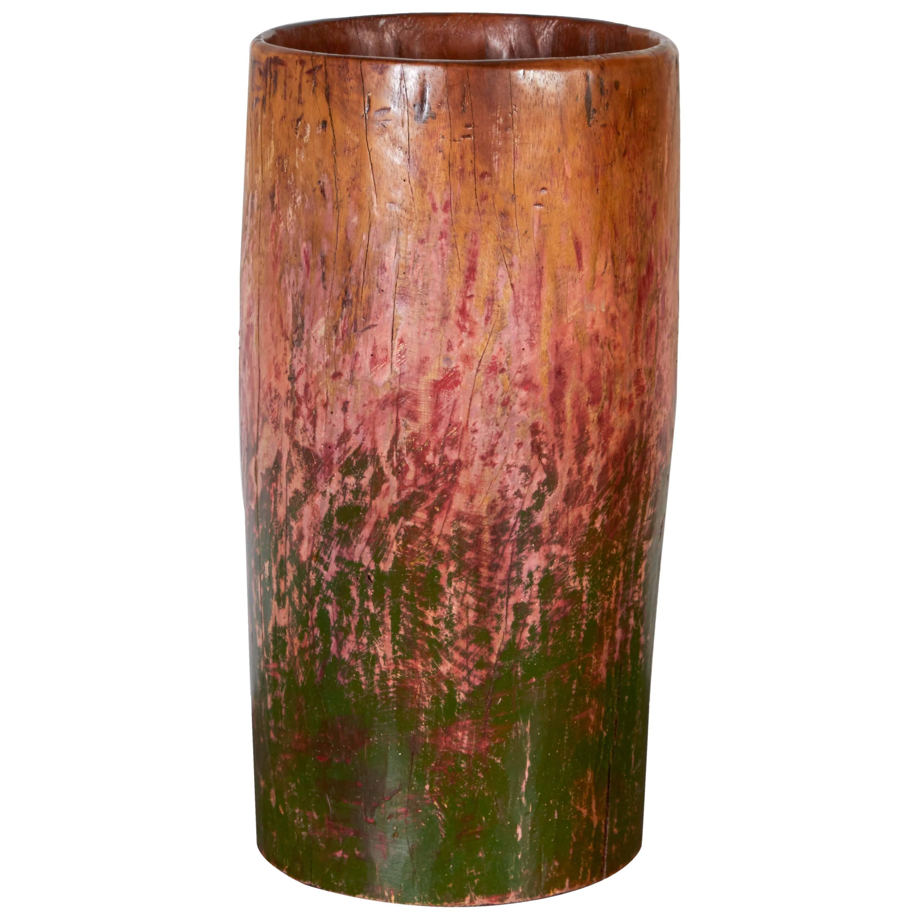Multicolored Teak Drum Vase