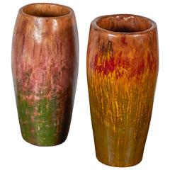 Tall, Colorful Teak Drum Vases