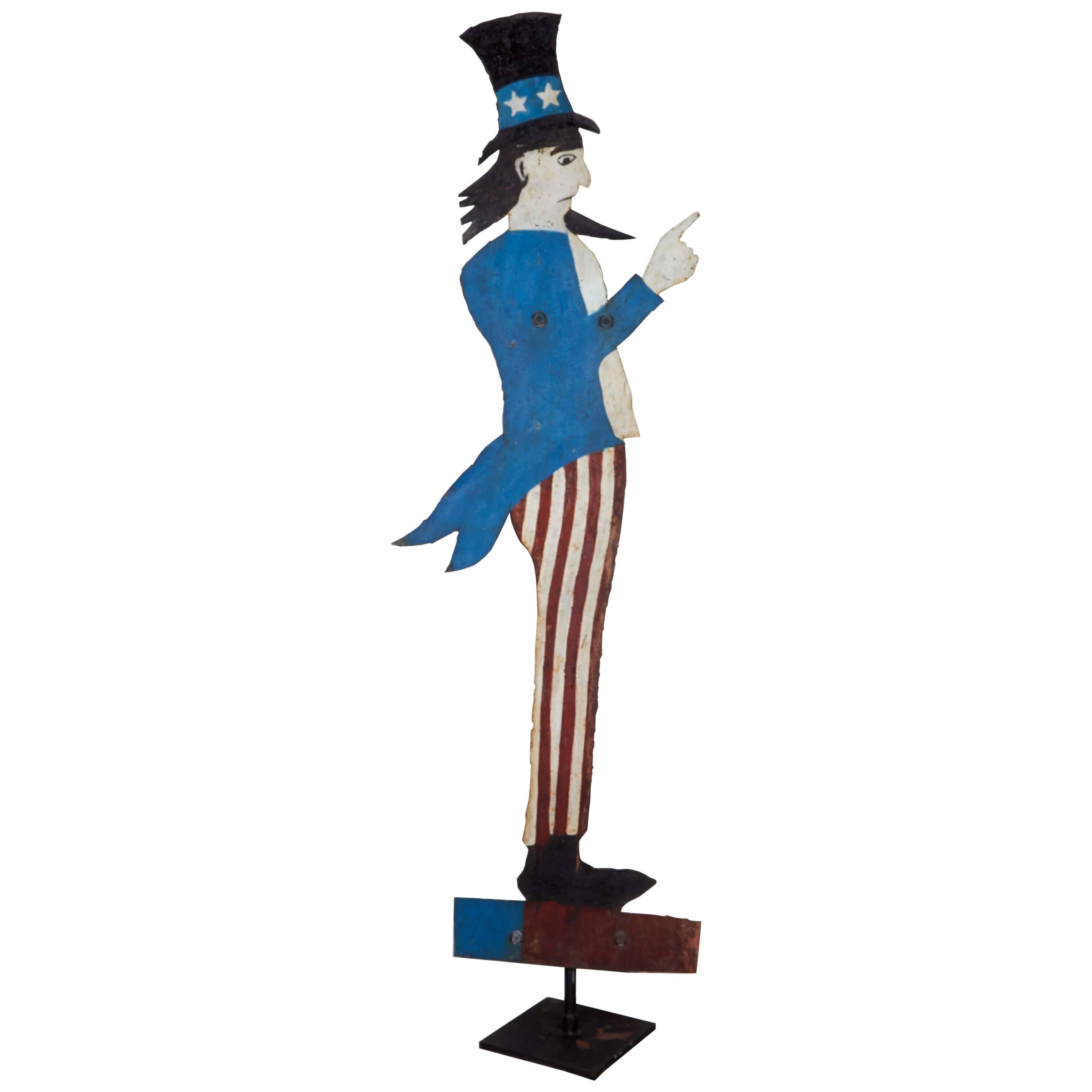 Old Die Cut Steel Revolving Uncle Sam with Original Paint For Sale