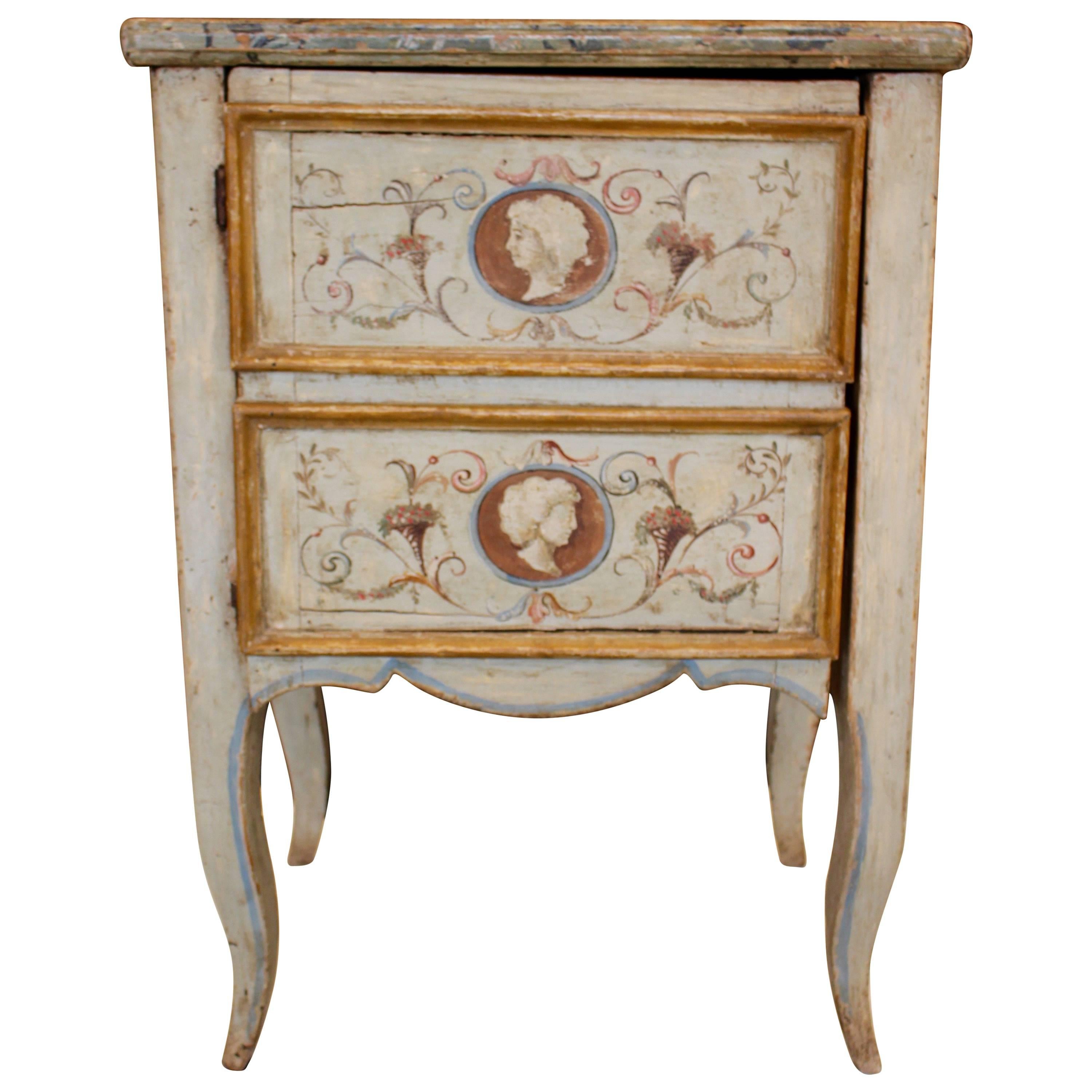 18th century Italian Polychrome Painted and Gilt Chamber Pot Bedside Commode