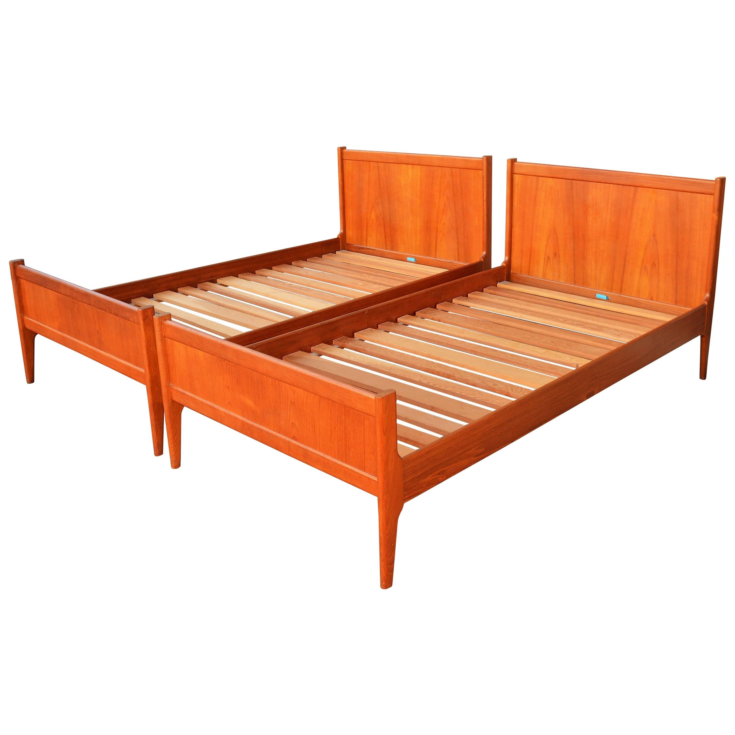 Pair Teak Dyrlund Twin and Single Bed Frames