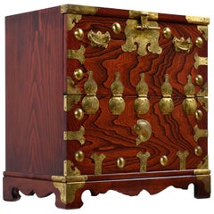 Retro Rosewood and Brass Asian Chest or Commode