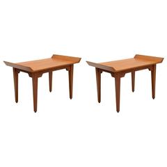 Italian Teak Wood Pair of 1960s Side Table or Stools 4