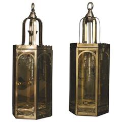 Steel Pair of Four Light Hexagonal Lanterns