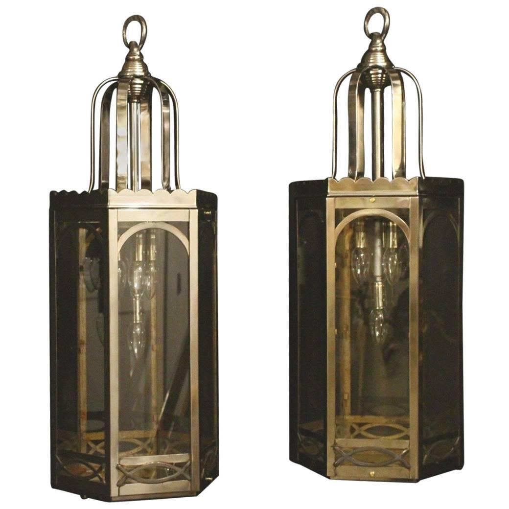 American Pair of Four Light Hexagonal Lanterns