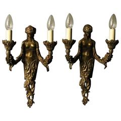 English Art Nouveau Bronze Wall Lights