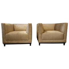 Classic Pair of Oversized Even Arm Lounge Chairs by Bernhardt Design