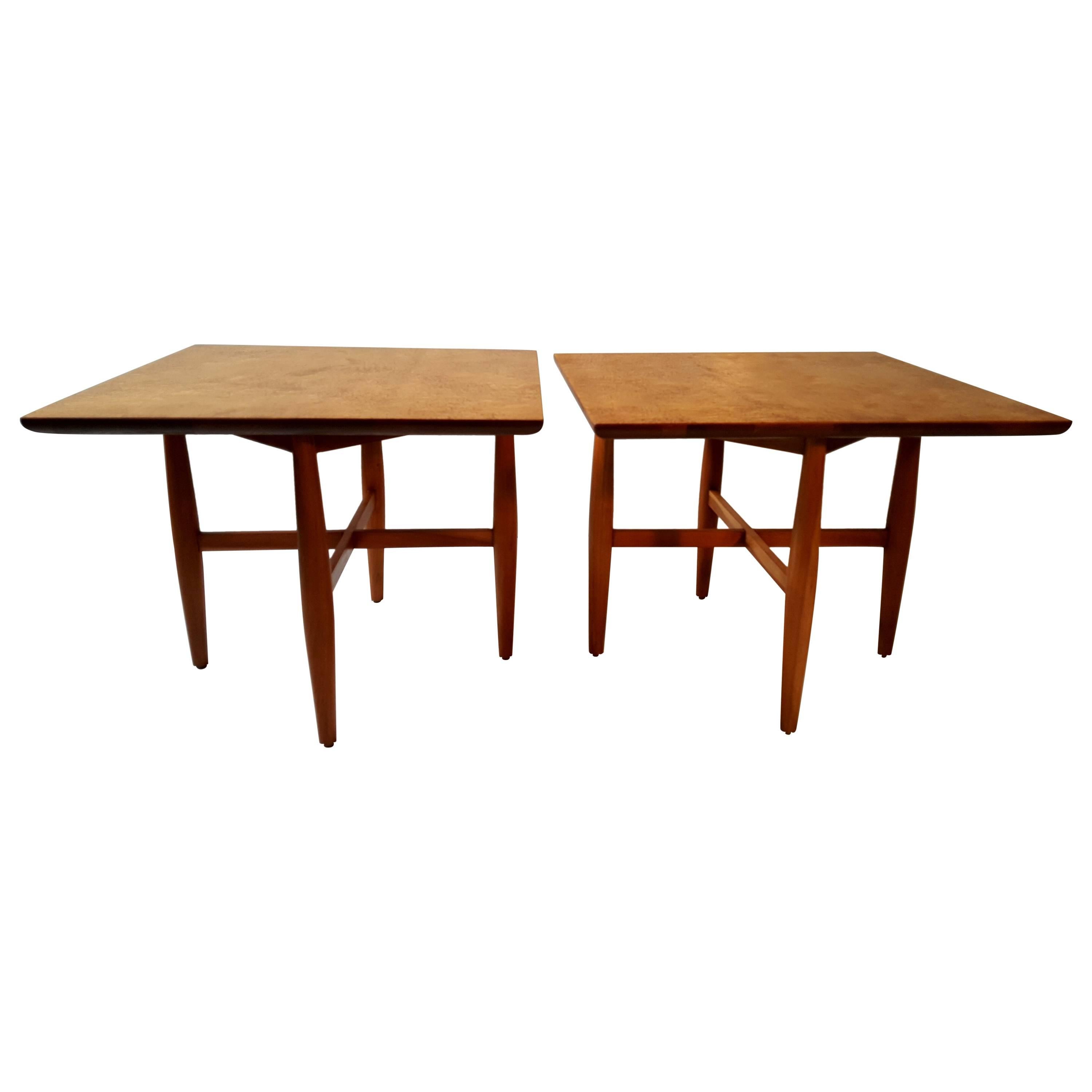 Pair of Mid-Century End Tables, Stylish Spalted Pecan by Fine Arts Furniture Co.