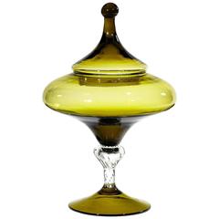 Empoli Italian Green Art Glass Jar and Cover, 1960s 8