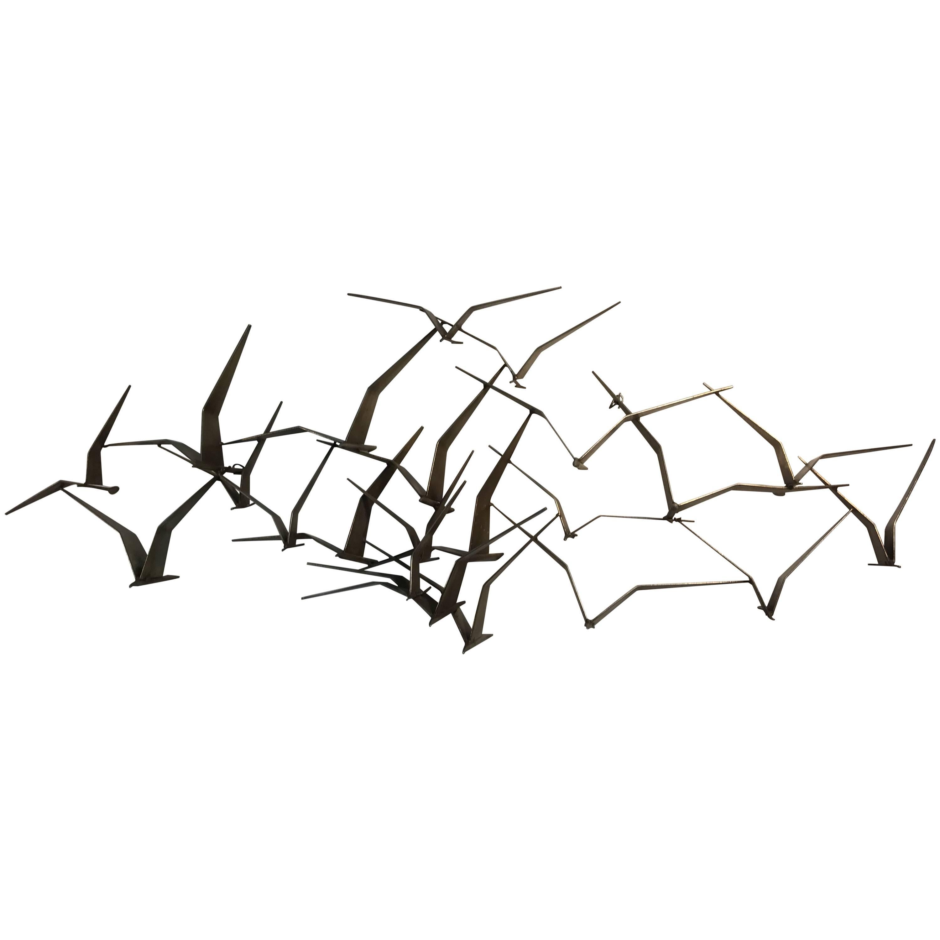Elegant and Iconic Curtis Jere Birds in Flight Wall Sculpture For Sale