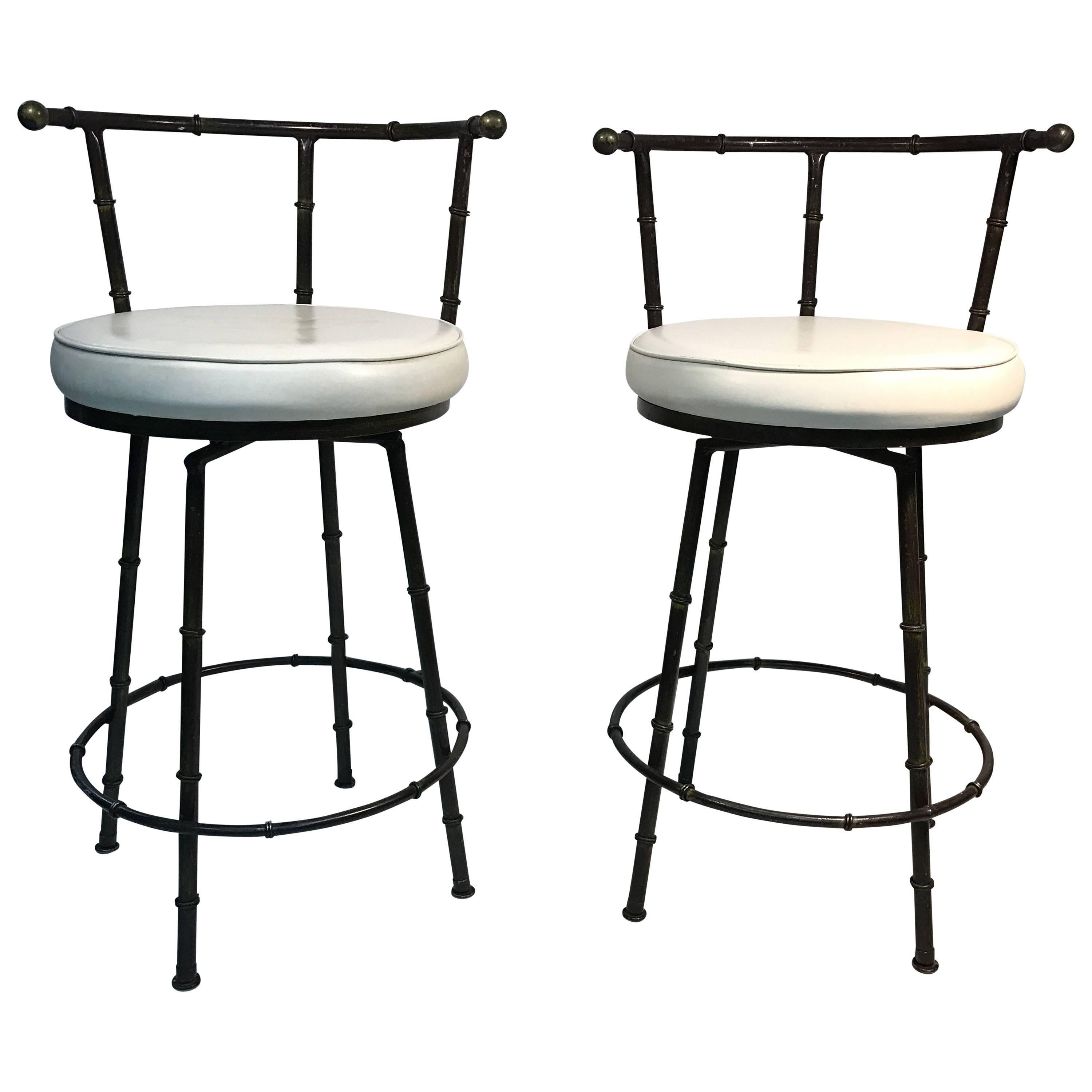 Gorgeous Pair of Giacometti Style Faux Bamboo Bar Stools For Sale