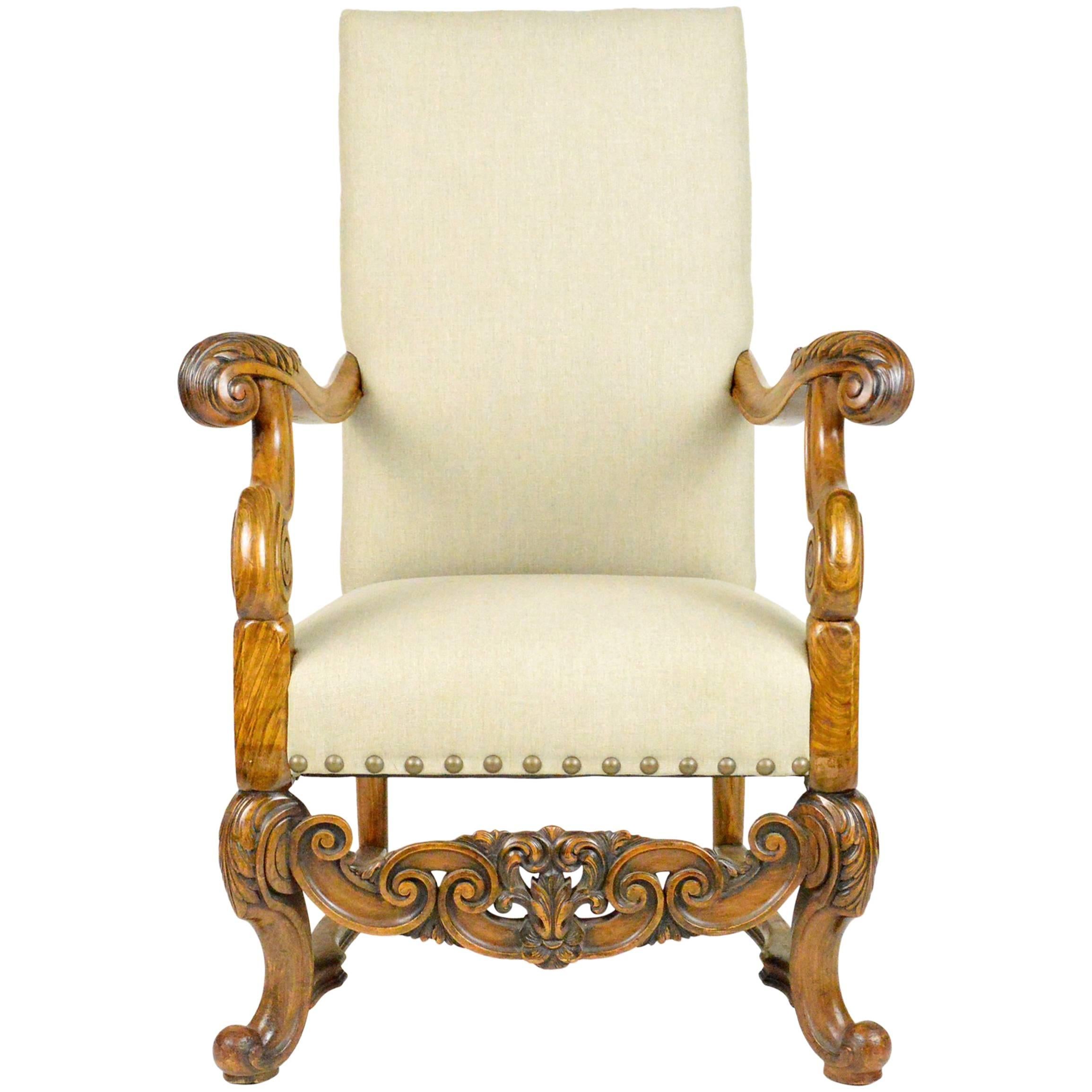 Renaissance Revival Style Carved Walnut Armchair For Sale