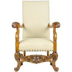 Renaissance Revival Style Carved Walnut Armchair