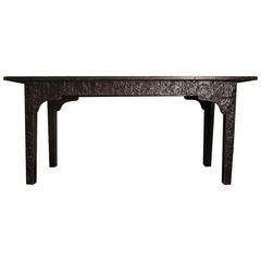 Antique Unusual George III Decorative Leather Embossed Side Table, 18th Century