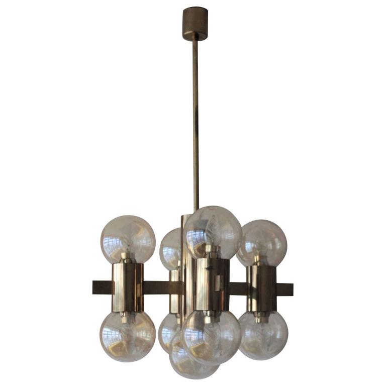 Large 1970s Mod Brass And Smoked Glass Chandelier For At 1stdibs Italian Brass Smoked Glass Chandelier 1970s