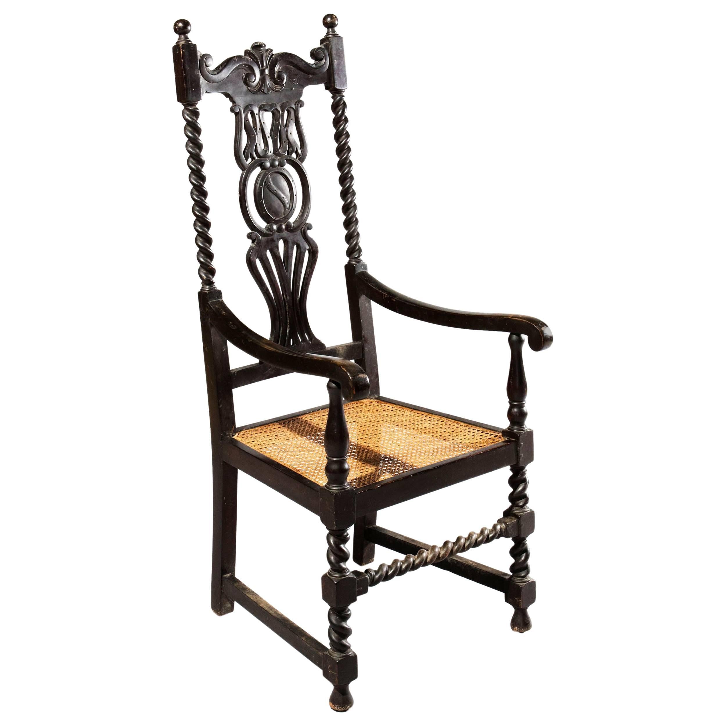 19th Century Ebonised Anglo Indian High Back Chair For Sale