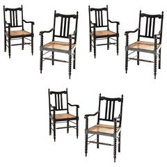 Set of Six Bobbin Turned Anglo-Indian Ebonized Armchairs 8