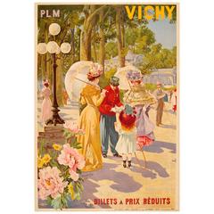 Original Antique Art Nouveau Travel Advertising Poster for Vichy by PLM Railway