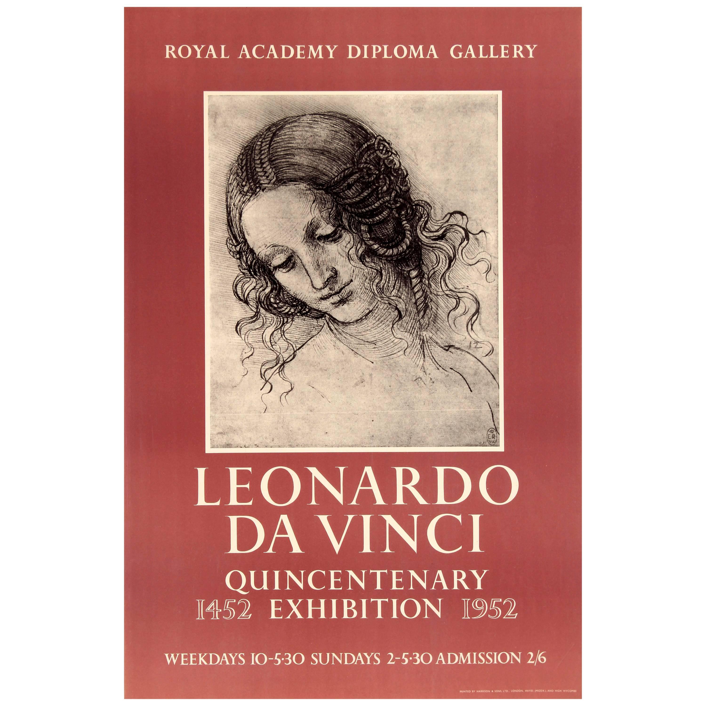 Affiche rétro originale de la Royal Academy pour l'exposition Léonard de Vinci de 1952