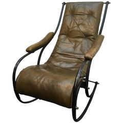 19th Century Robert Winfield Design Leather and Steel Rocking Chair