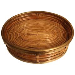 Bamboo Oval Tray with Brass Rim, 1970s