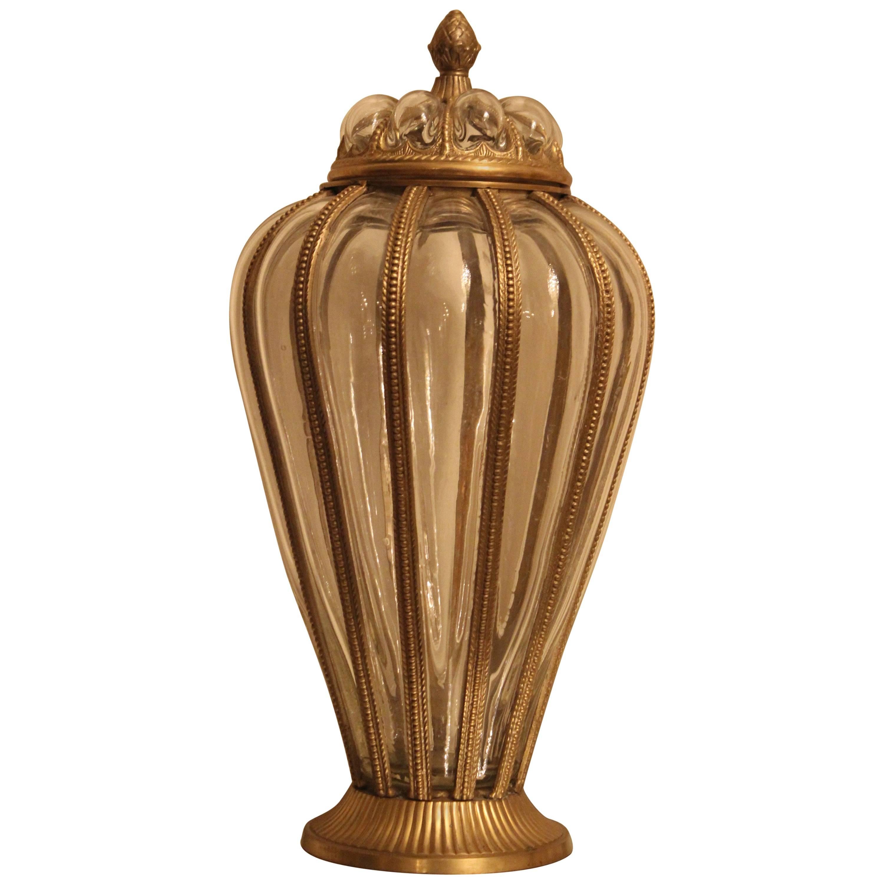  Italian Glass Blown Metal Vase 1920-1940 For Sale