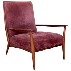 Paul McCobb for Directional / Walnut Lounge Chairs in Purple Nubuck Leather