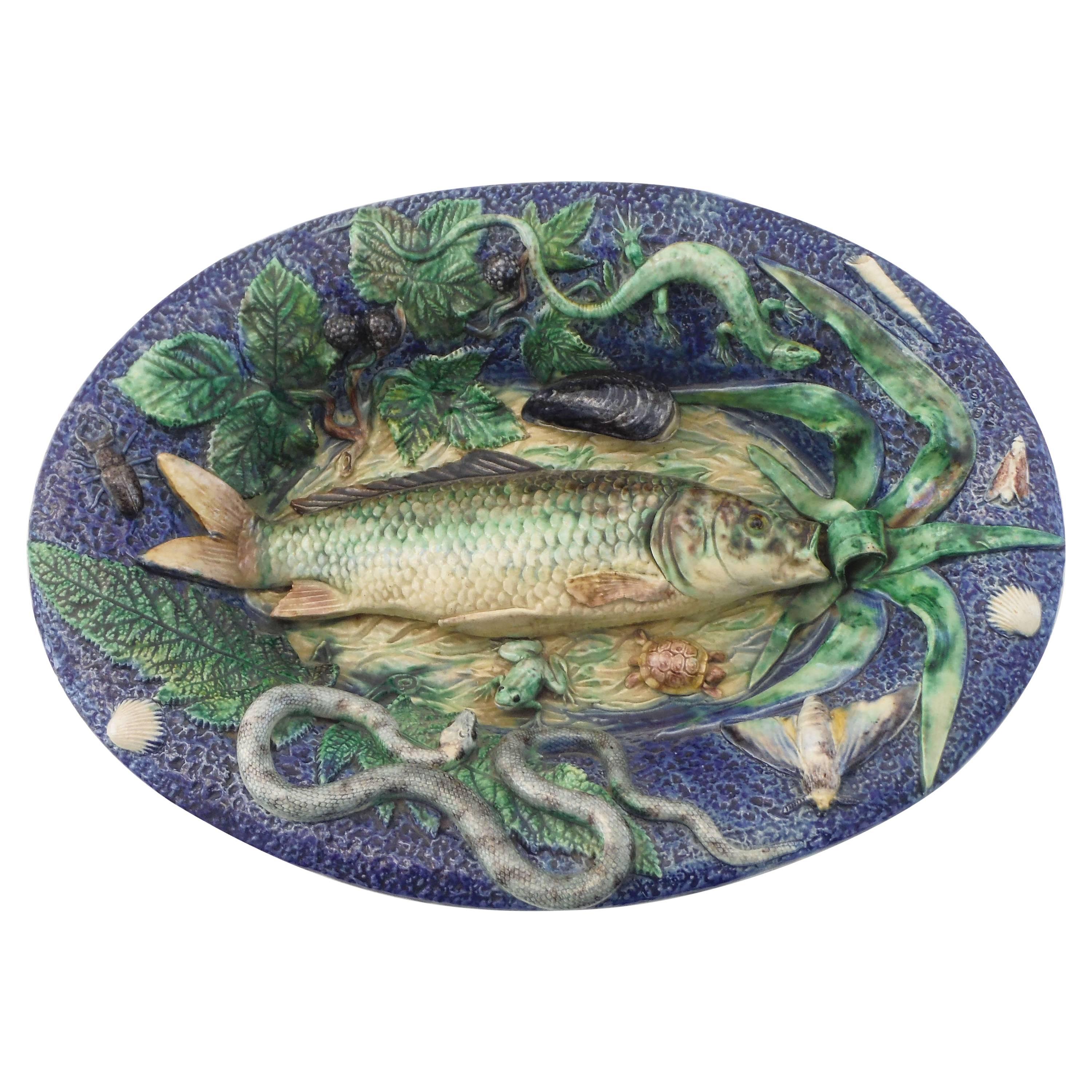 19th Majolica Palissy Fish Wall Platter School of Paris