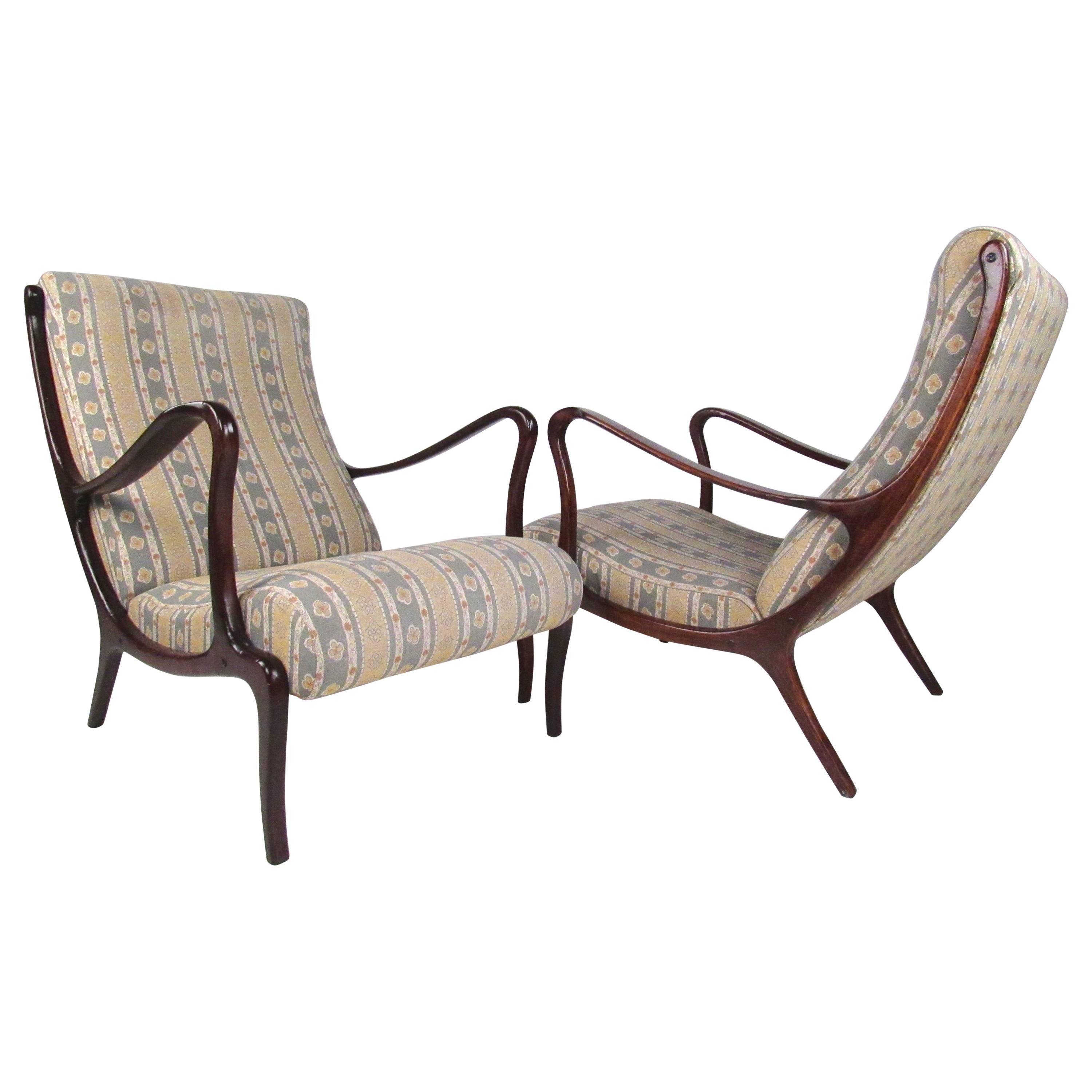 Pair Osvaldo Borsani Style Lounge Chairs